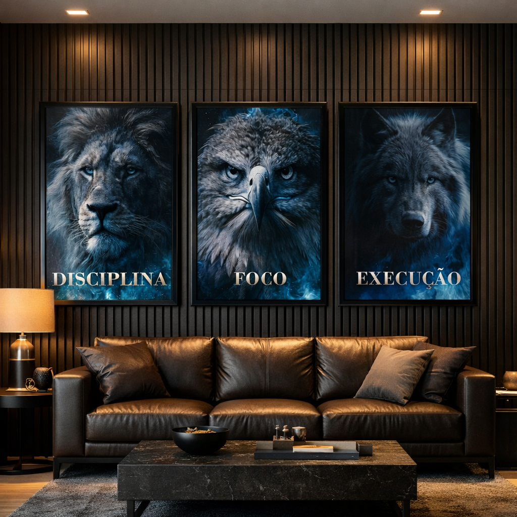 Quadro Decorativo Trio Motivacional Pilares do Sucesso Disciplina Execução Foco