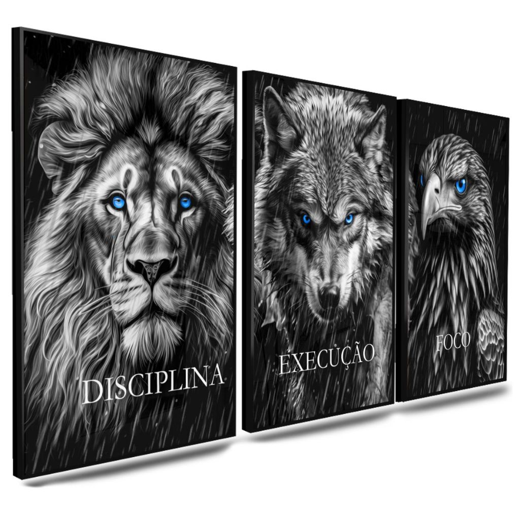 Quadro Decorativo Trio Disciplina Execução Foco Motivacional Luxo Decoração P/ Sala Quarto Hall