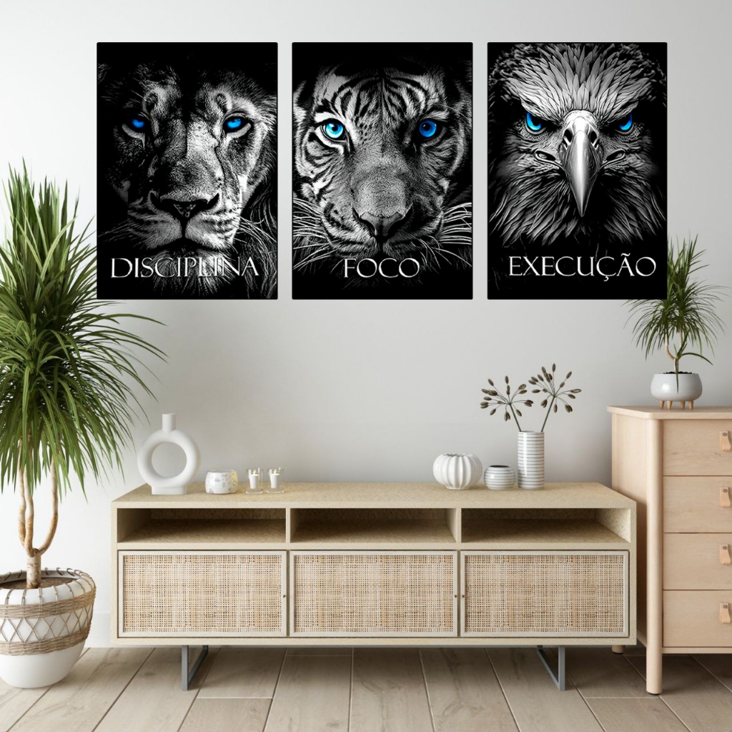 Quadros Decorativos 3p disciplina foco execução trio motivacional decoração luxo escritório sala