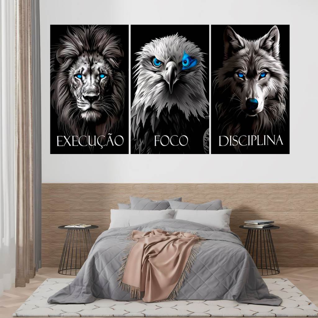 Quadros Decorativos trio execução foco disciplina olho azul decoração luxo escritório quarto sala
