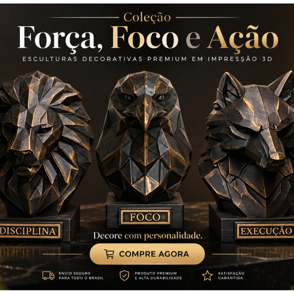 Trio Motivacional Foco Disciplina Execução 10 cm - Decoração Escritório Sala Quarto