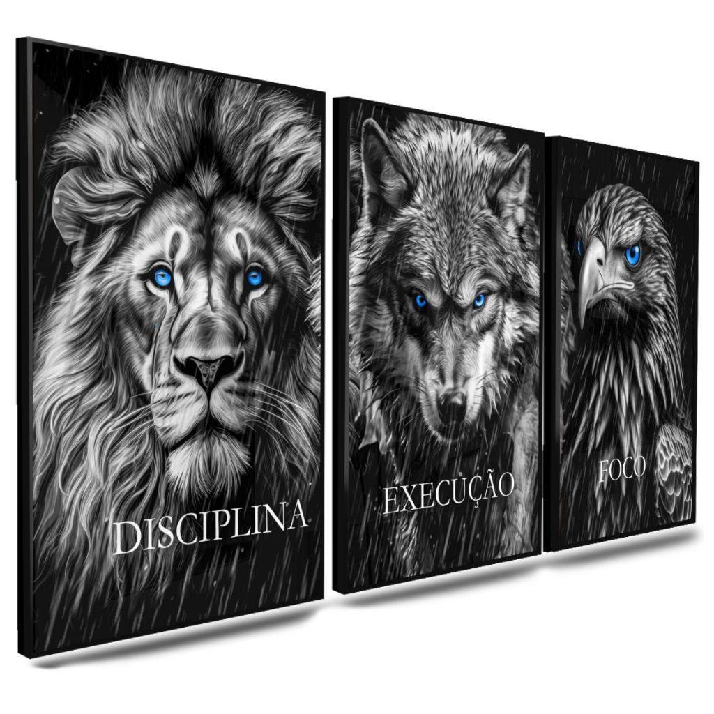 Quadro Decorativo Trio Disciplina Execução Foco Motivacional Luxo Decoração P/ Sala Quarto Hall