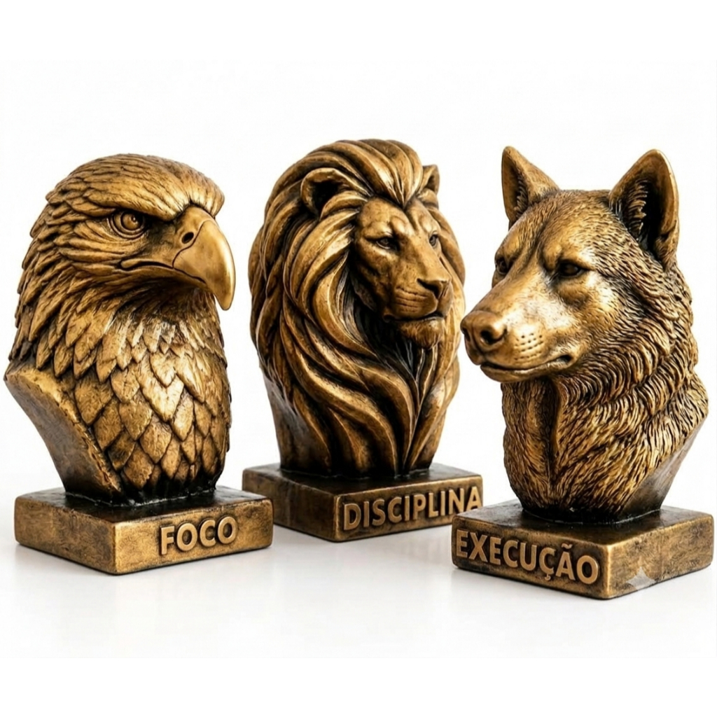 Estátuas Motivacionais Trio Foco Disciplina Execução