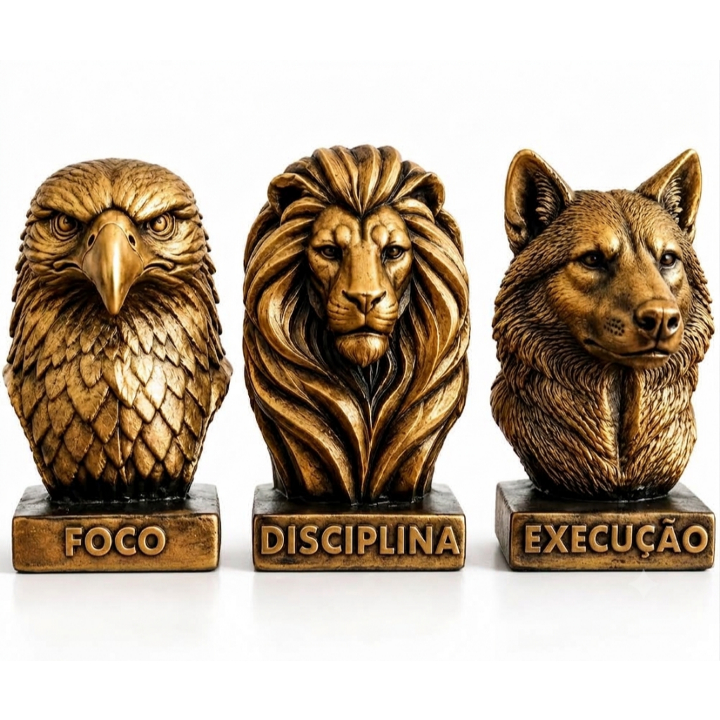 Kit Trio Motivacional Foco Disciplina Execução Decoração