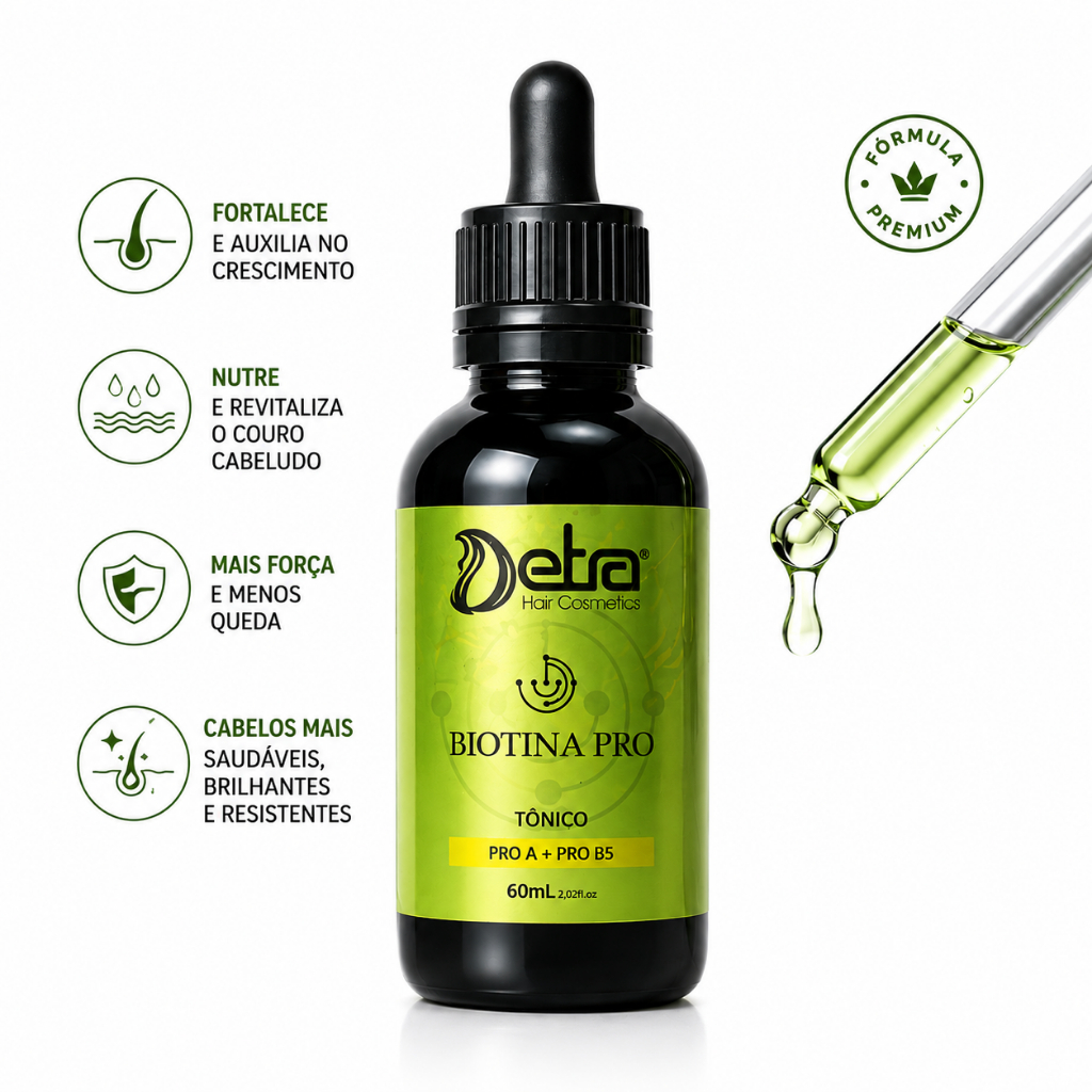Tônico Capilar Biotina 60ml Crescimento Antiqueda e Fortalecimento Detra Hair Cosmeticos