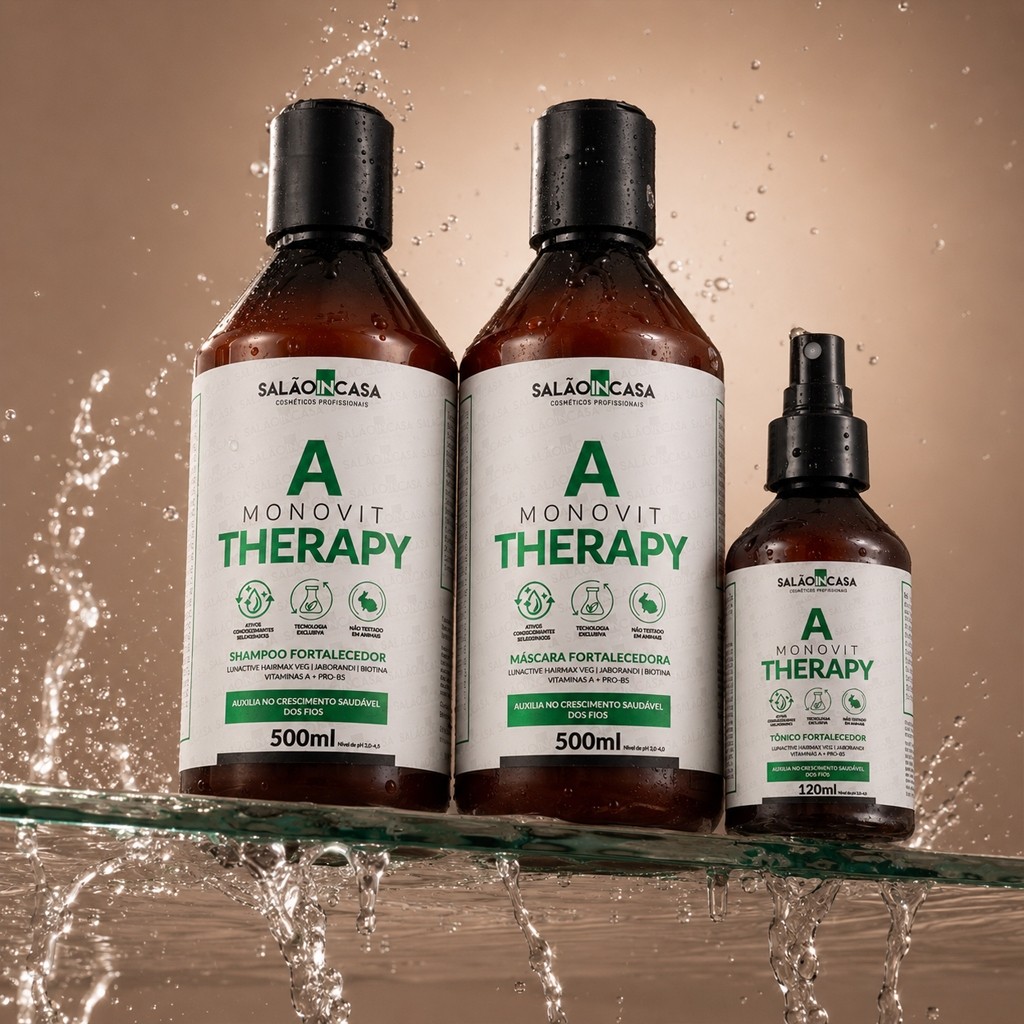 Kit Monovit Therapy Shampoo Máscara Tônico Fortalecimento Capilar Biotina Salão In Casa
