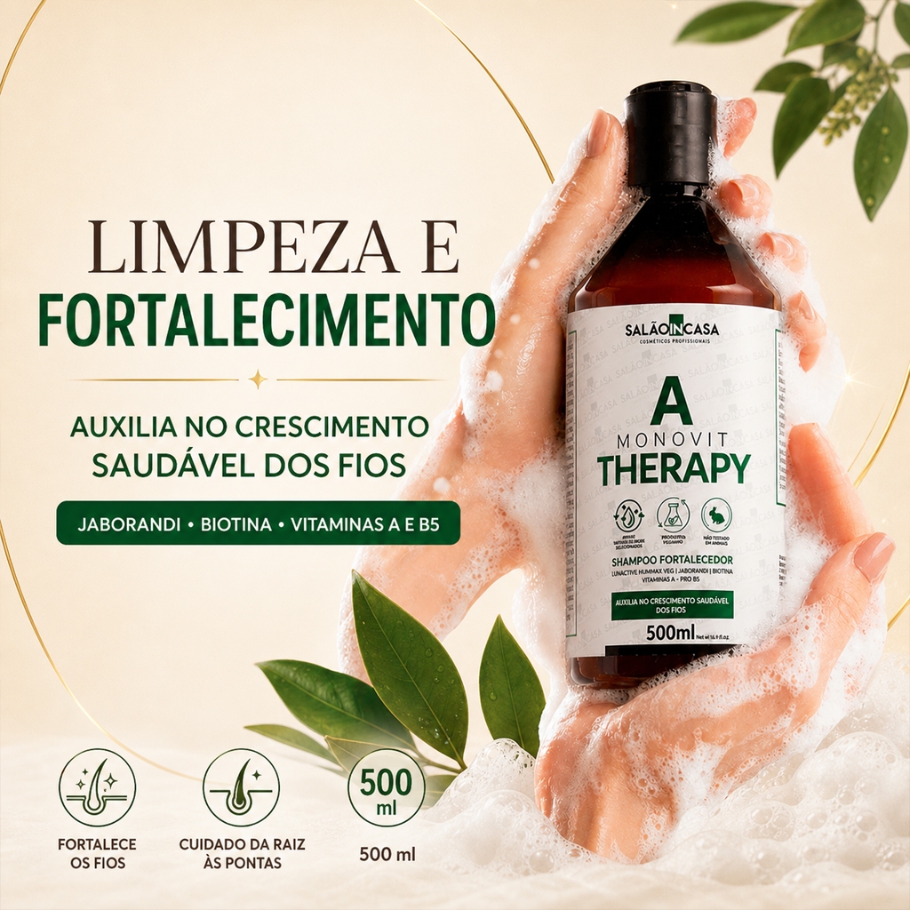 Shampoo Monovit Therapy 500ml Fortalecimento Capilar Biotina Jaborandi Salão In Casa