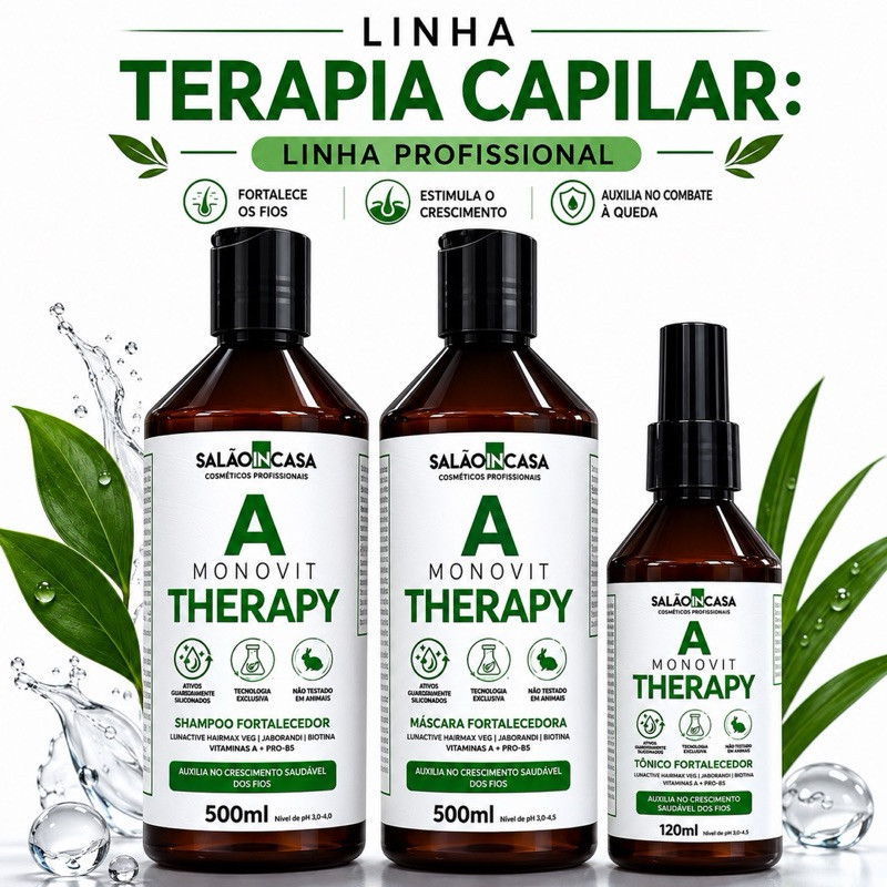 Kit Fortalecimento Capilar Monovit Therapy 3 Produtos Biotina Jaborandi Para Cabelos Fracos e Quebradiços