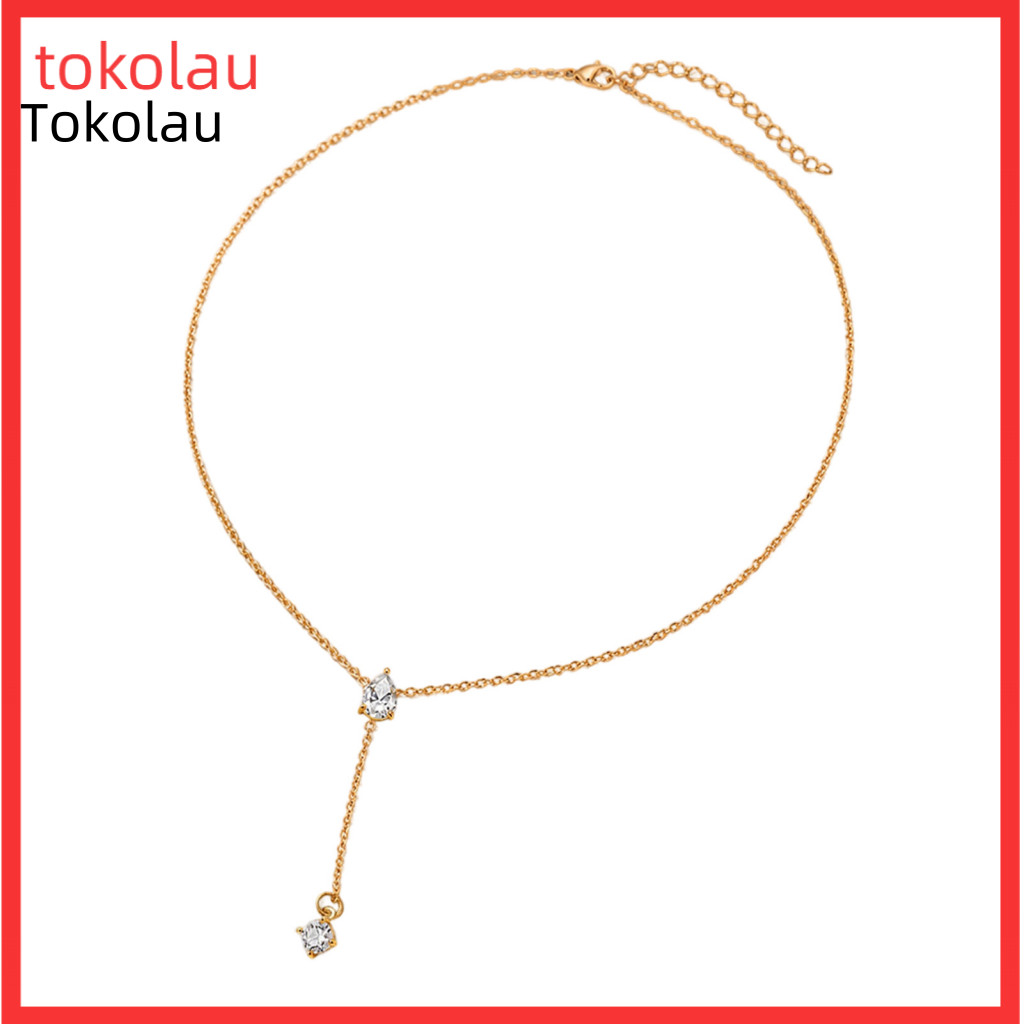 Gold Plated Y Shape Choker Elegant Necklace for Commuting Y-shaped Pendant for Women – Minimalist Dainty Lariat Drop C