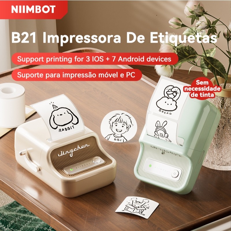 Impressora de Etiquetas Térmicas Portátil Niimbot B21/B1/B21Pro com Bluetooth, Sem Necessidade de Tinta