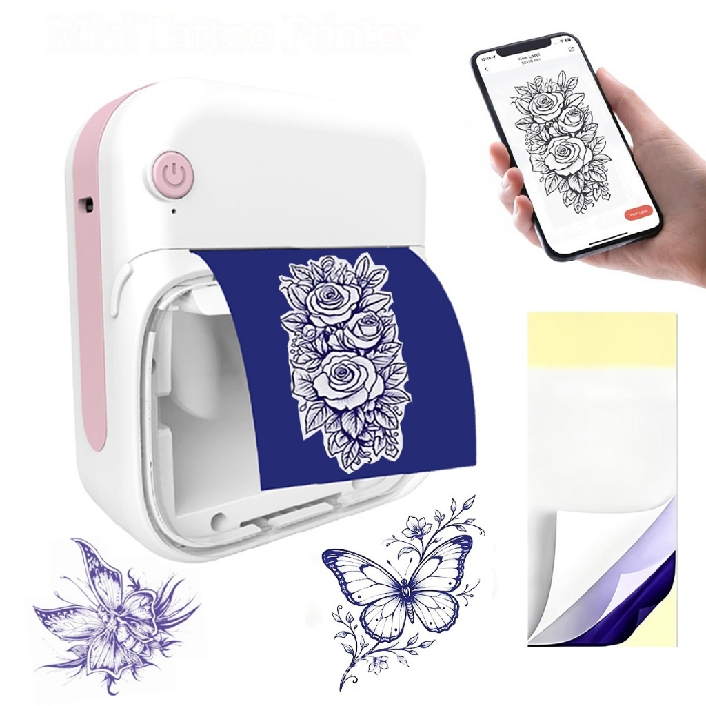 Nova Mini impressora térmica portátil, transferência recarregável de tatuagem Bluetooth, sem necessidade de tinta