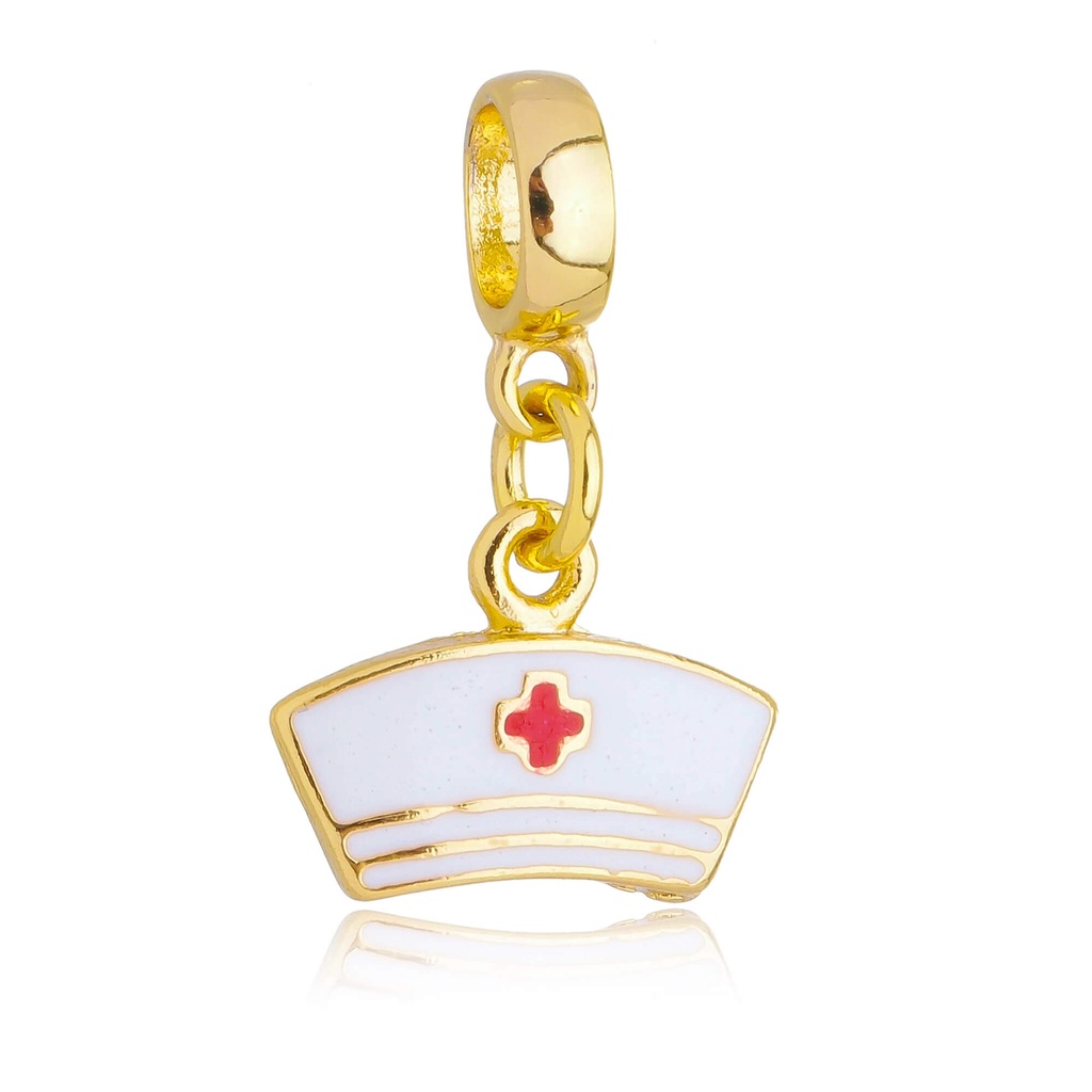 Berloque Dourado Chapéu Enfermeira Enfermagem Banhado a Ouro 18k