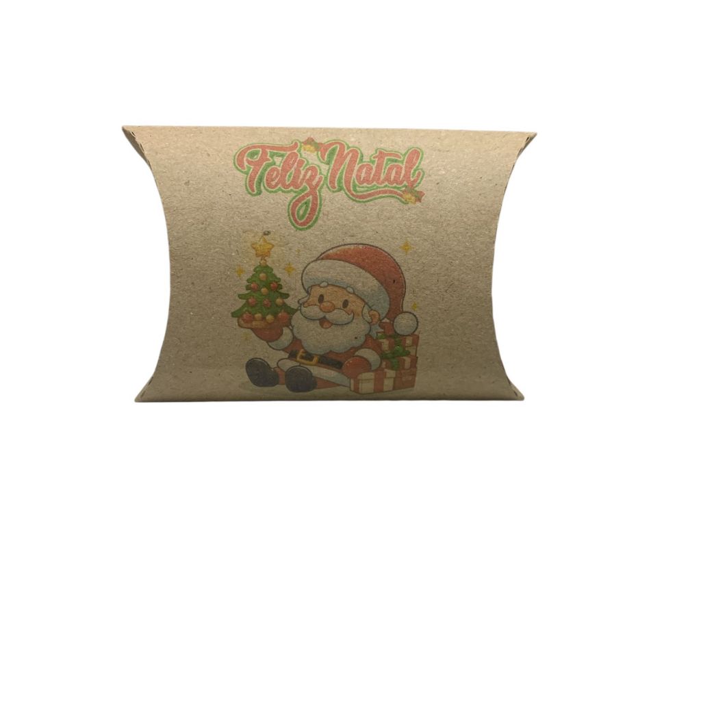 20 Caixa Almofada Feliz Natal Para Lembrancinha Kraft Pão de Mel Brownie Palha Italiana  Bombons Biju Embalagem. TAM G