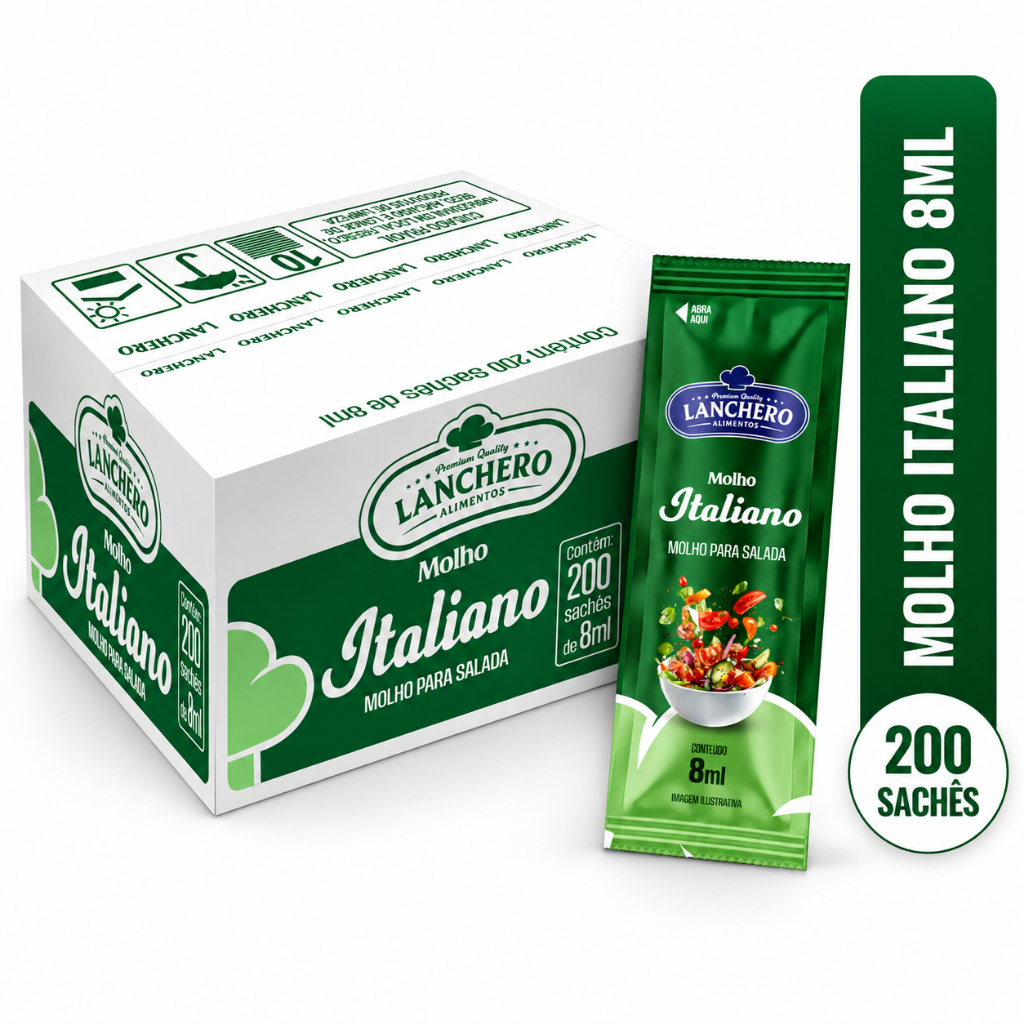 Sachê Molho Italiano Lanchero 8ml Caixa 200 Unidades Para Salada Delivery Restaurante Marmitarias