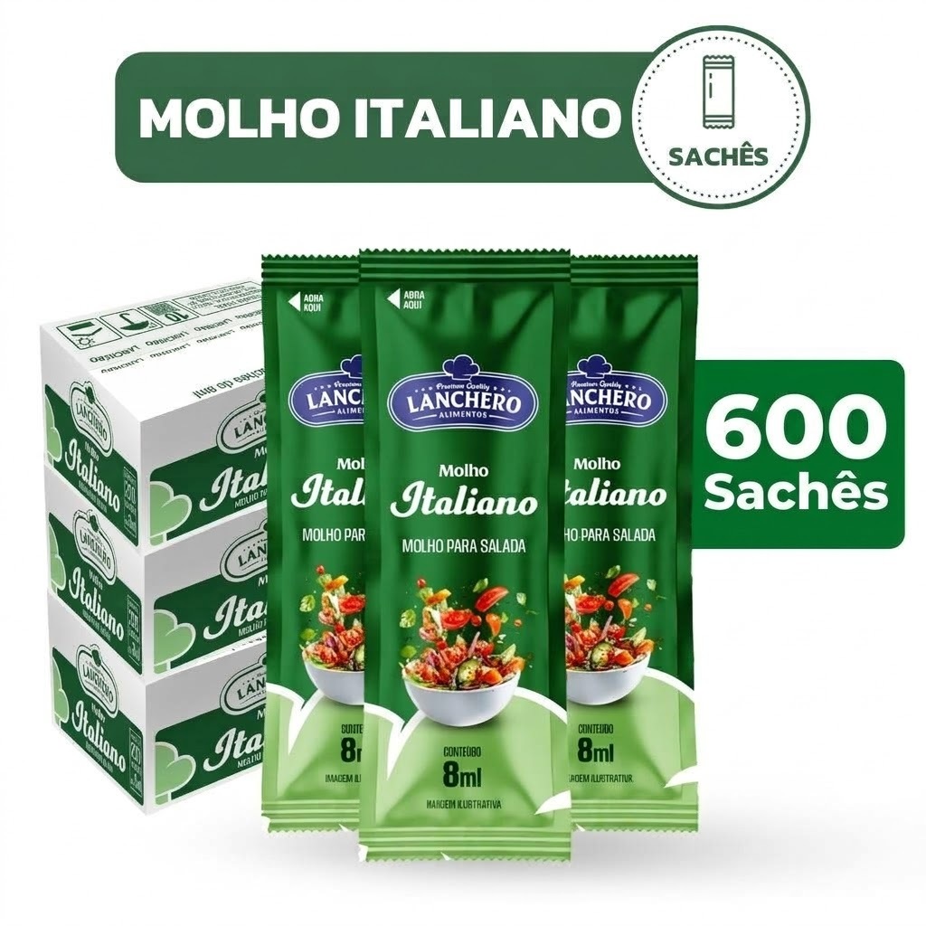 Combo Molho Italiano para Salada Lanchero 8ml com 600 Sachês (3 Caixas)