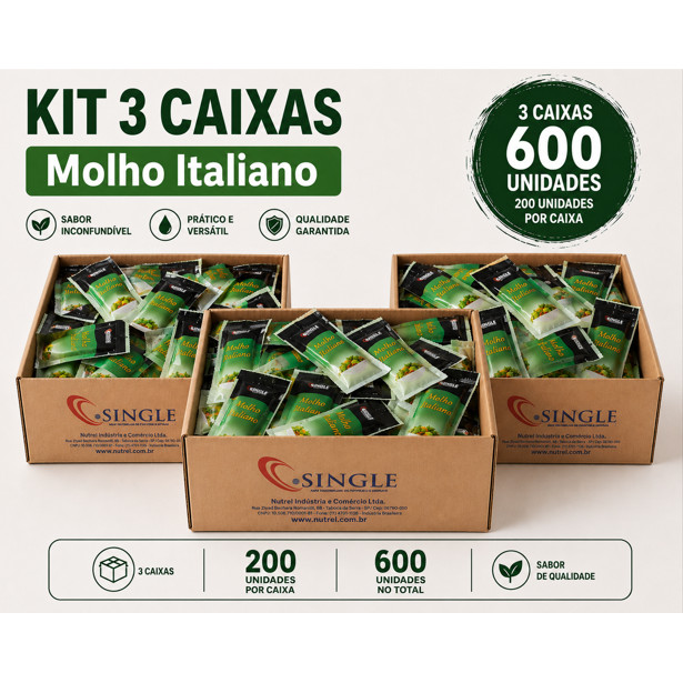 Combo 600 saches de molho italiano - Single -  3 caixas com 200 saches cada - Kit com 600un saches de Molho Italiano