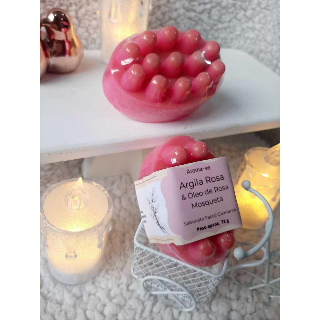 Sabonete Argila Rosa com Óleo de Rosa Mosqueta 72g – Facial Calmante para Pele Sensível Hidratante Natural