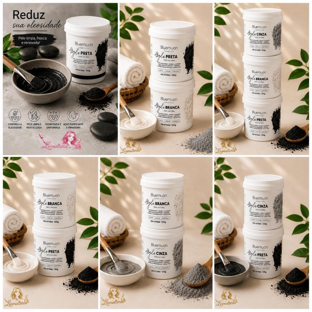 Argila Facial Natural Blue Moon Pele Oleosas e Acneicas Ação Clareada Remoção de impurezas elimina toxinas