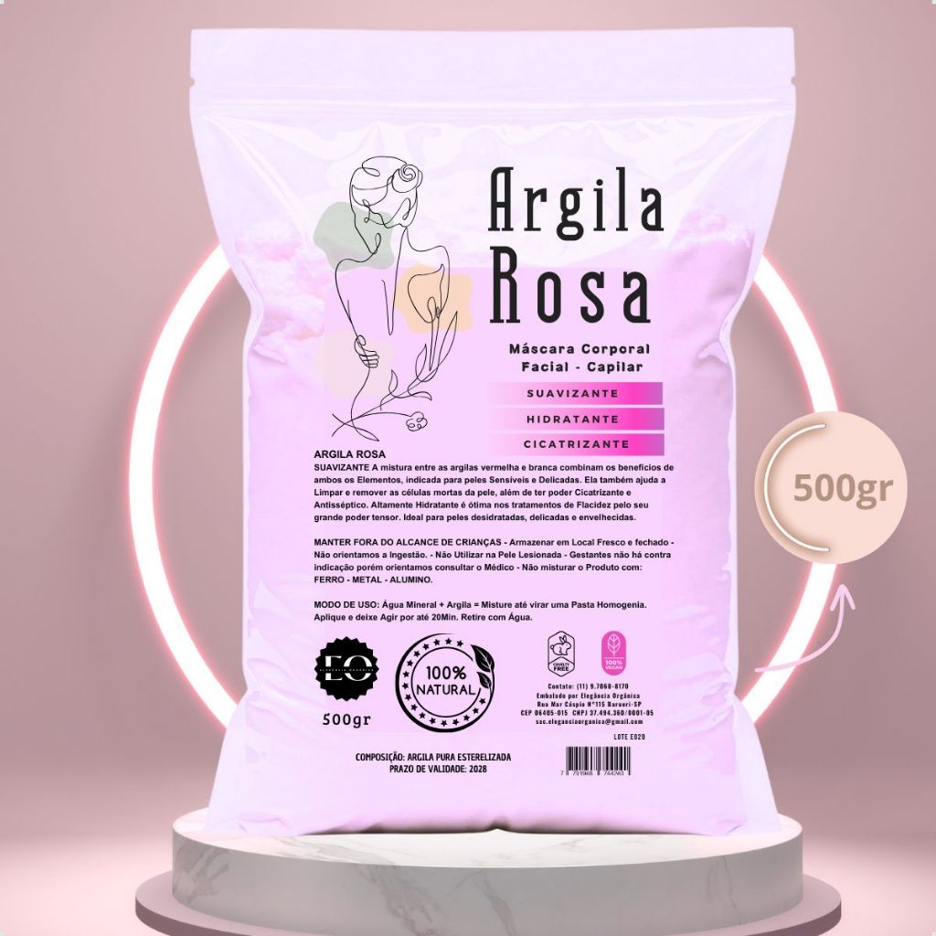 Skin Care Mascara Facial Argila Rosa 500g Hidratante Corporal Capilar 100% Natural Organica