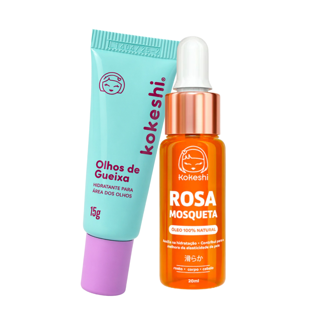 Kit Kokeshi Olhos de Gueixa e Óleo de Rosa Mosqueta Natural com Hidratação Intensa