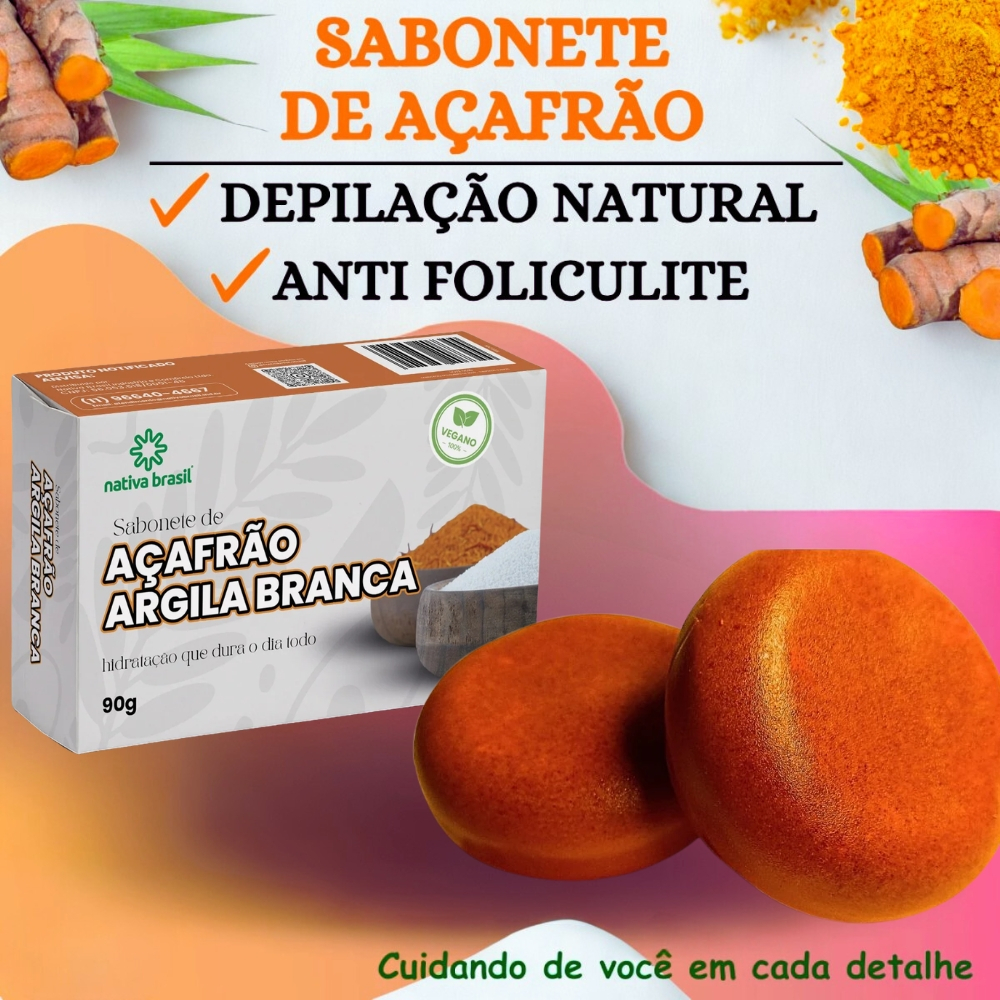 Sabonete de Açafrão com Dolomita 90g Clareador Natural Anti Foliculite Pós Depilação Skin Care