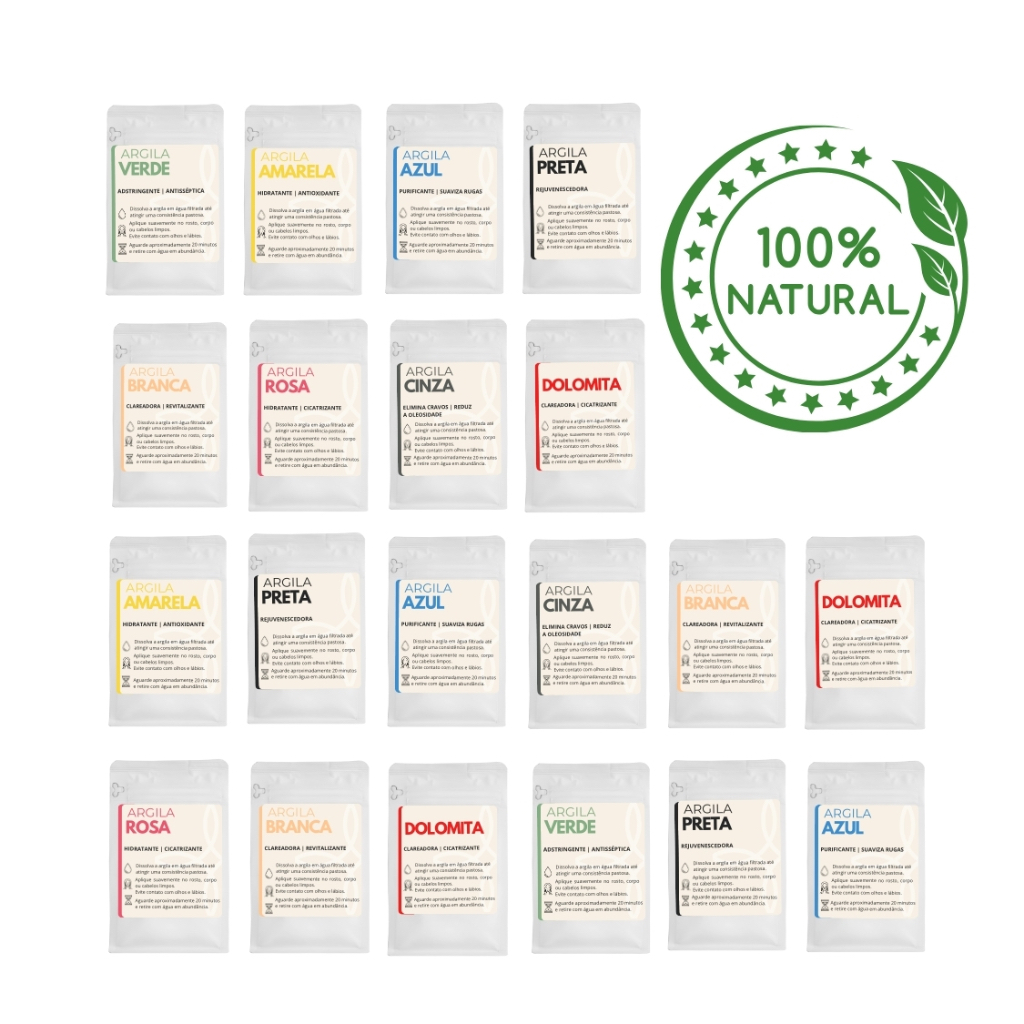 Skin Care Argila Kit 20 Pacotes 100g Skin Care Natural 100% Pura
