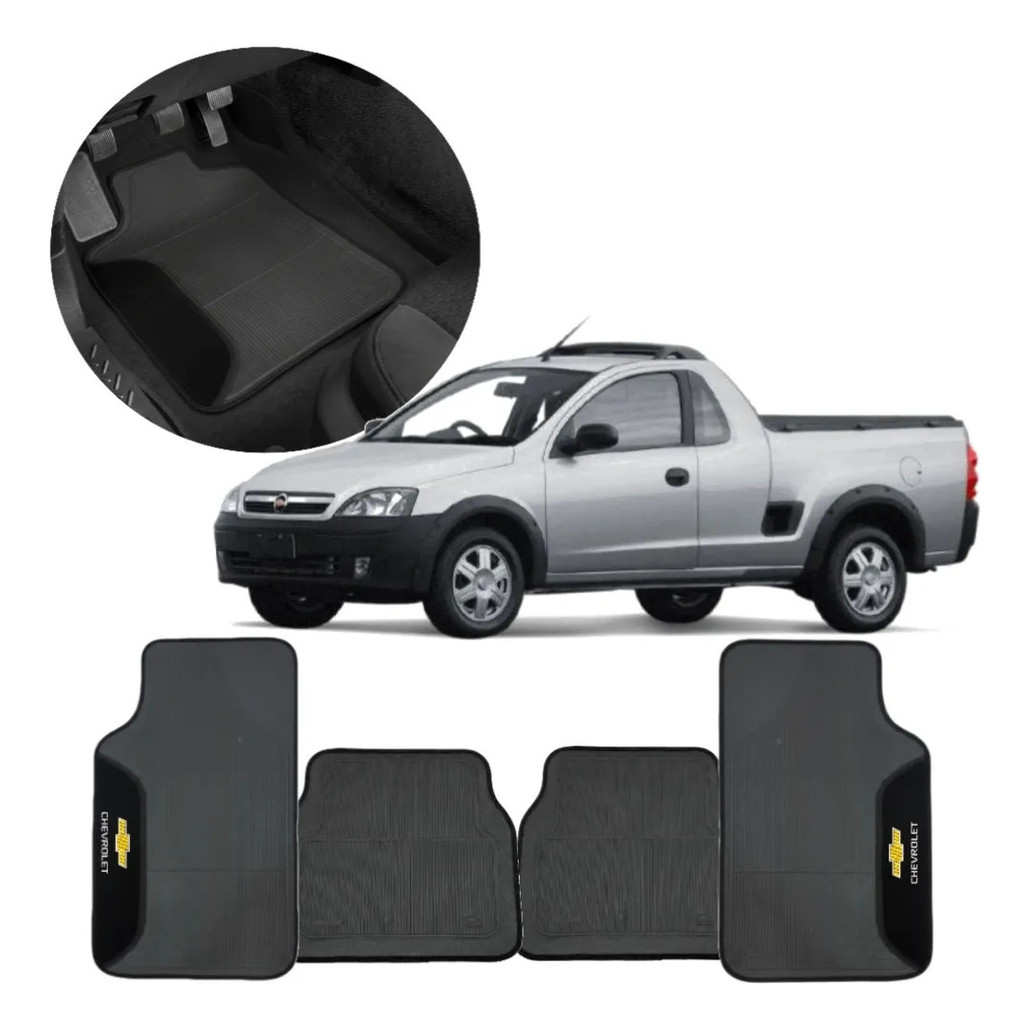 Tapete Universal Chevrolet Montana 2003 a 2010 Requinte MESPU01.005 Carpete e PVC Pinado Preto