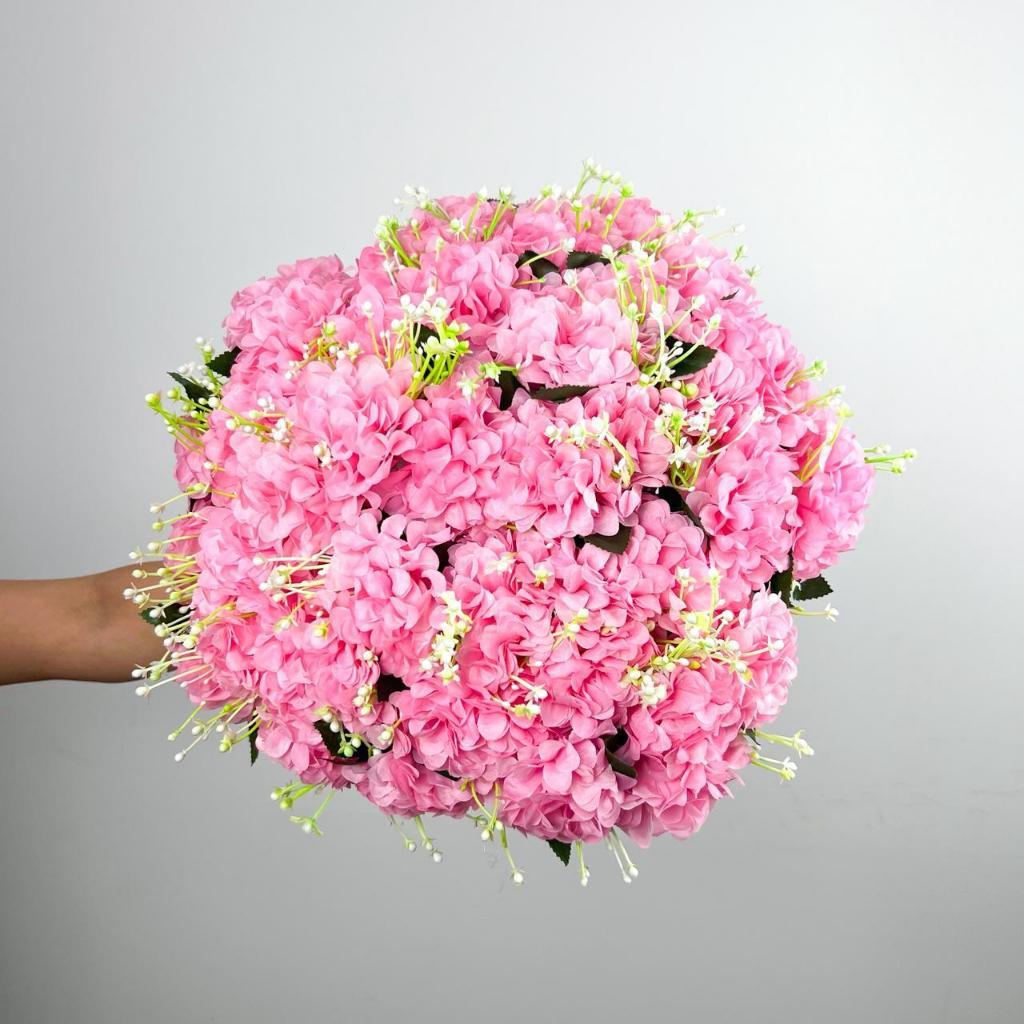 Buquê de Pompom Flor ROSA grande artificial com 9 flores - BY800578