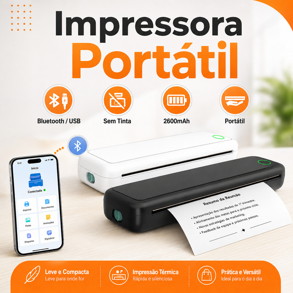 A4 Thermal Printer Portable Bluetooth Coil Printer App Cell Phone Usb Rechargeable