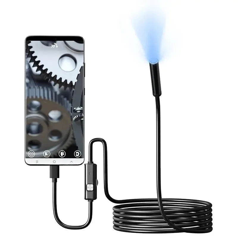 Câmera Borescope Endoscópio 7mm Tipo-C USB, 6 LEDs, à Prova dÁgua IP67, para Android e Computador