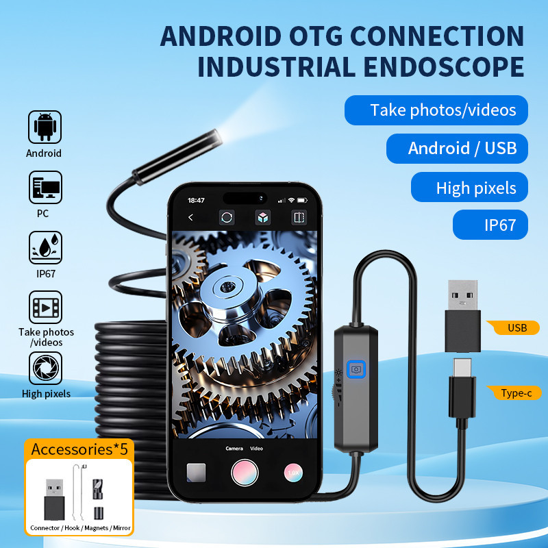 Endoscópio Industrial E300 De Alta Definição , 7MM , Conexão Direta Android , Computador Móvel , À Prova D'água , Detect
