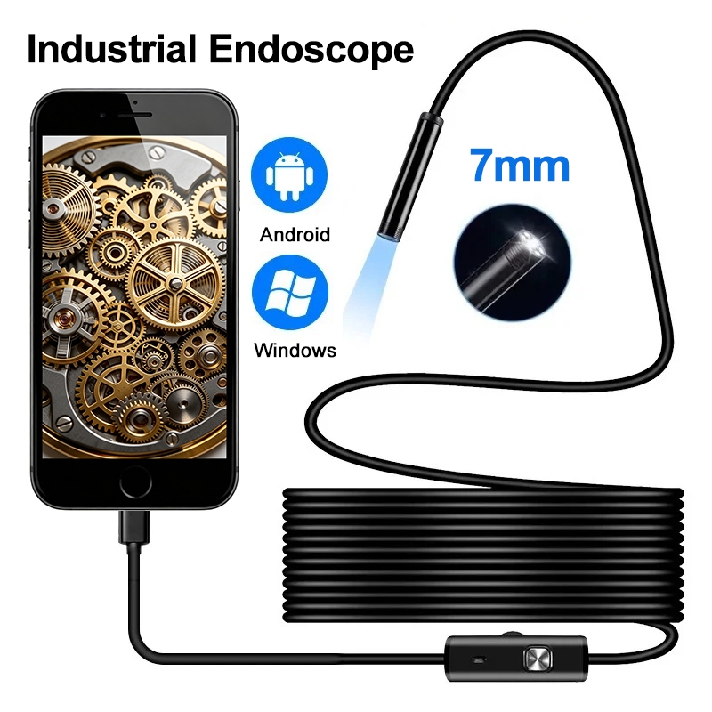 3 Em 1 Endoscópio Boroscópio 7mm Câmera De Inspeção HD IP67 À Prova D'água 6 LED Para Telefone Android PC Carro