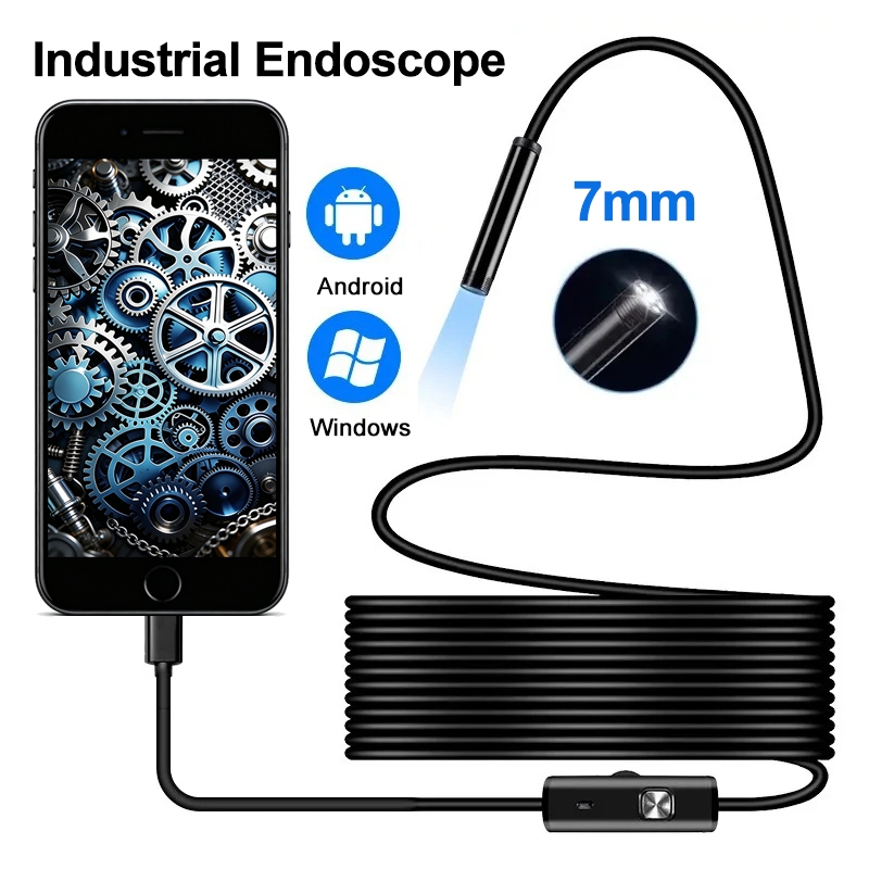 Endoscópio Tipo C Boroscópio 7mm Câmera De Inspeção HD IP67 À Prova D'água Para Telefone Android PC Espelho De Privacida