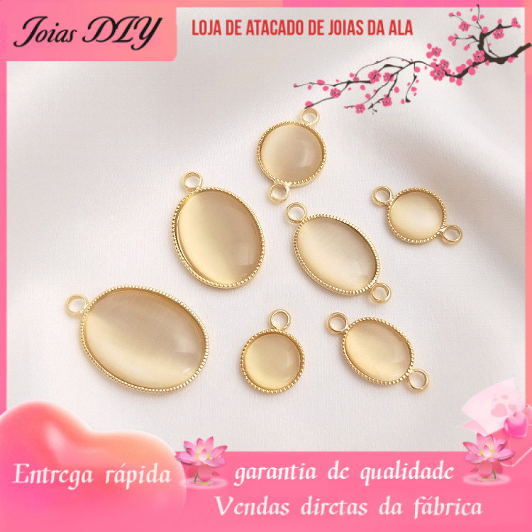 Retenção de cor 14K banhado a ouro incrustado olho de gato redondo Oval borda pingente DIY brincos pulseira acessórios d