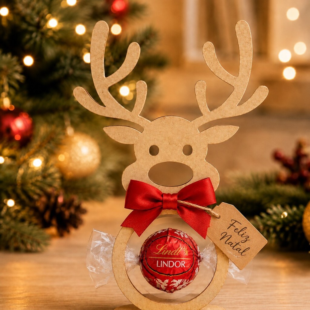 100 Porta Bombom Rena de Natal em MDF Lembrancinha Presentes Decoração Natalina