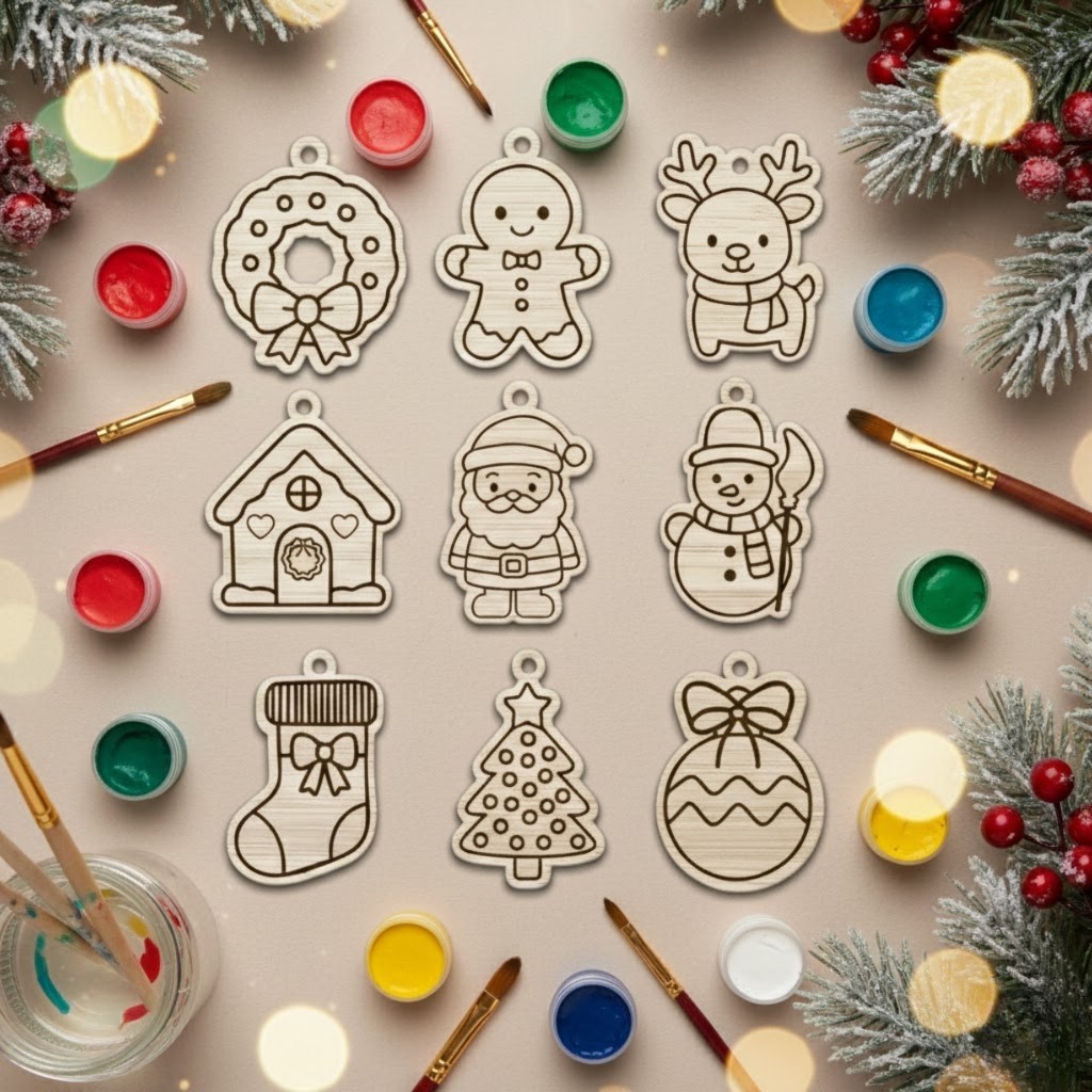 Diversos Enfeites Natalinos para Pintar em MDF Cru 15x10cm
