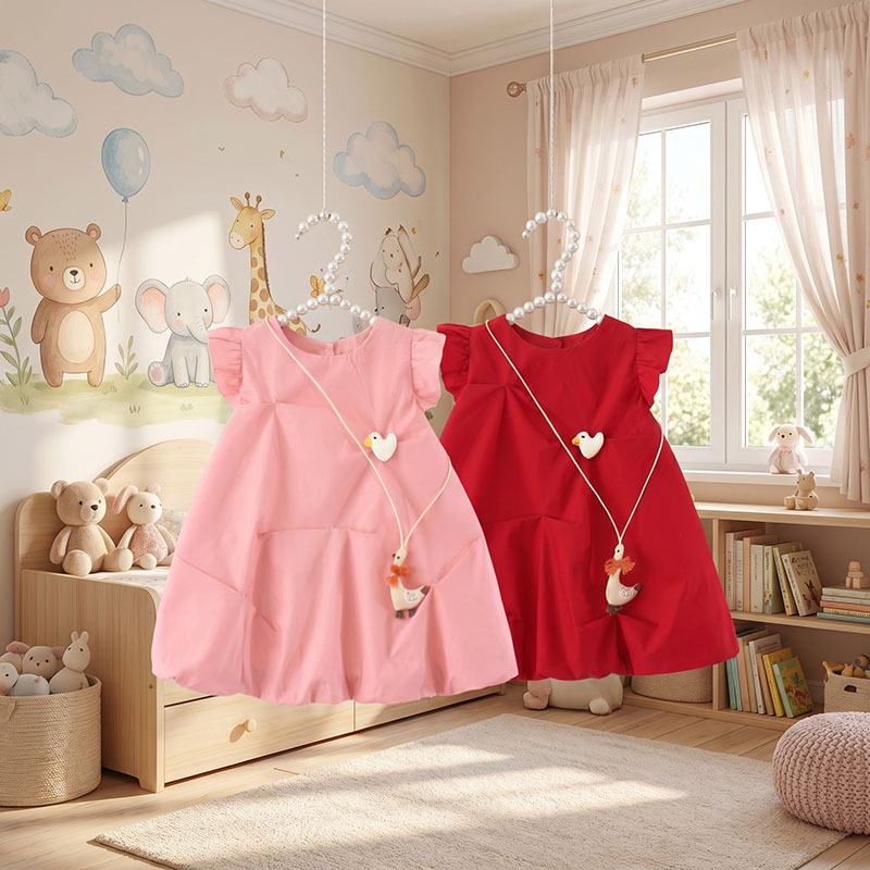 Bebê Menina Manga Voadora Vestido Bolha Bonito Pato Crossbody Saco Da Criança Crianças Vestidos De Festa De Princesa Ver