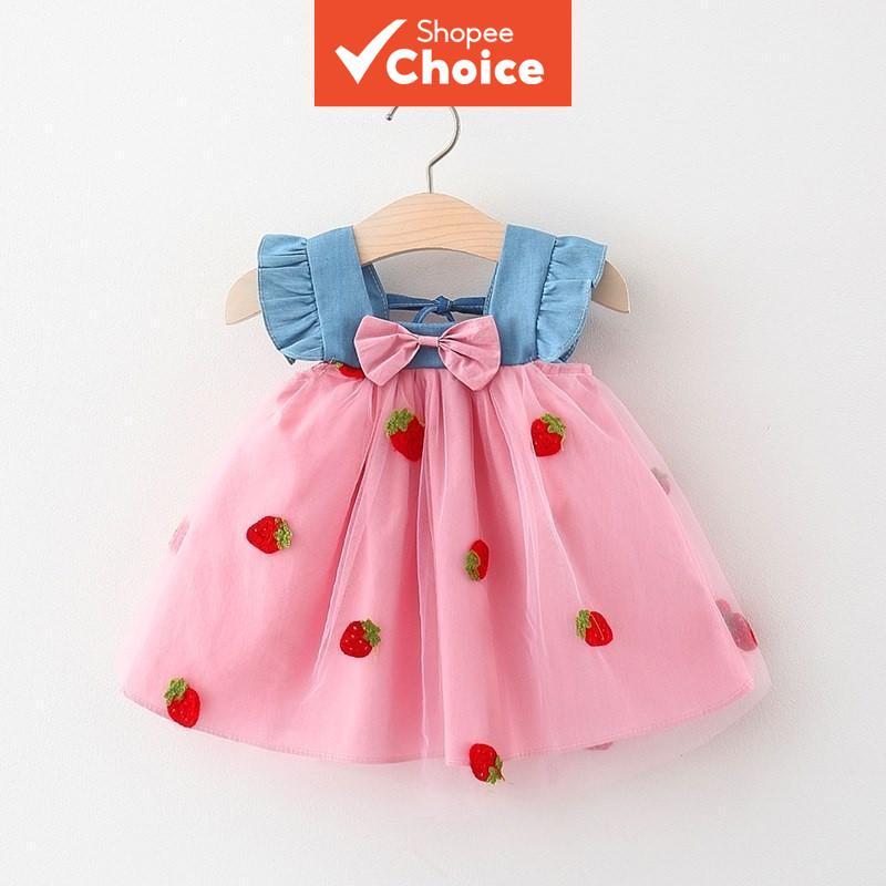 Vestido De Princesa Com Laço De Malha De Morango Para Meninas , Roupa De Festa De Tule Doce , Presente De Feriado De Ver