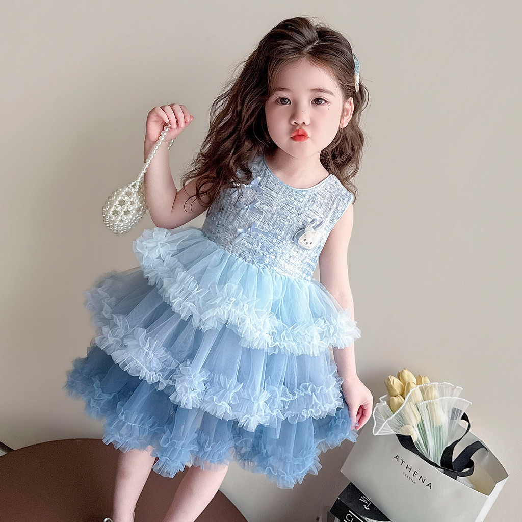 [Estoque Pronto] Vestido De Bolo Com Gravata Borboleta Para Meninas , Novo Princesa De Malha De Comércio Exterior De Ver