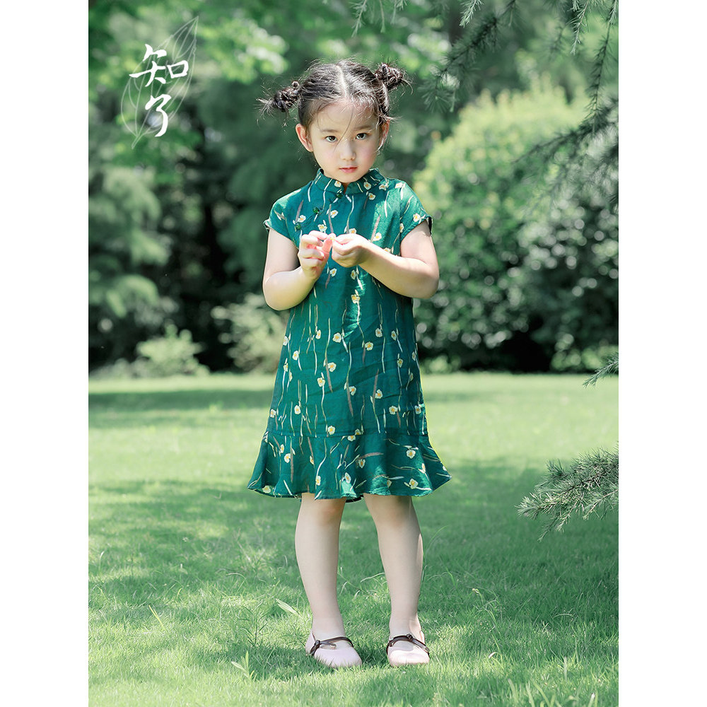 K sabe roupas infantis roupas de verão novo vestido chinês de manga curta crianças Fishtail Cheongsam diário meninas ver