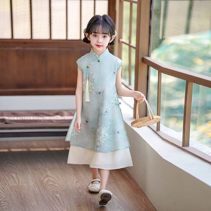 Meninas Cheongsam vestido de verão 2025 novo estilo crianças verão estilo nacional novo estilo chinês meninas ver
