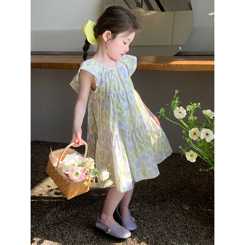 Meninas puro algodão vestido de verão meninas crianças saias flores fresco pouco fresco bebê meninas moda vestido de ver