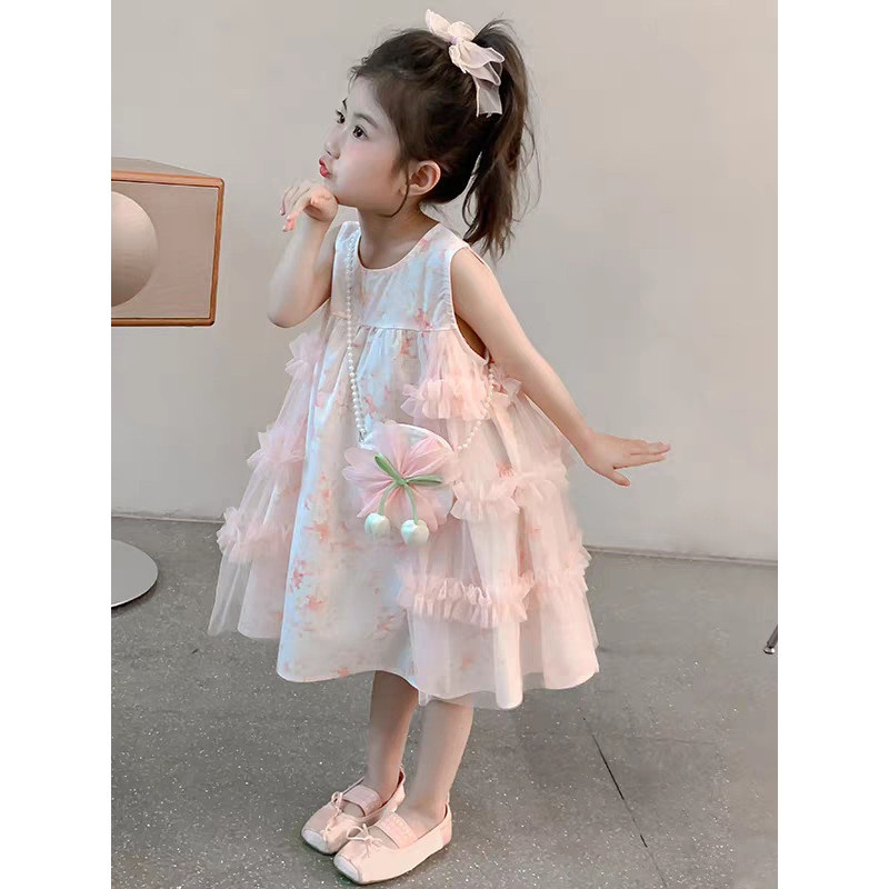 Meninas vestido de princesa verão sem mangas colete vestido 2026 bebê menina doce vestido Floral crianças vestido de ver