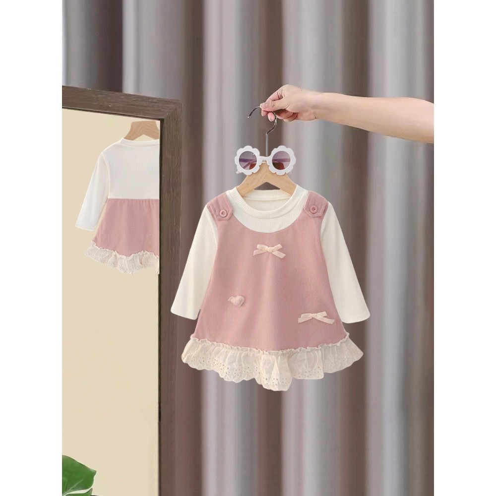 Orelha início da primavera crianças menina arco laço falso vestido de princesa de duas peças bebê primavera vestido vers