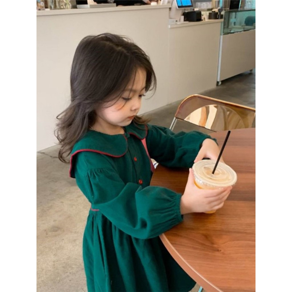 Meninas vestido 2026 novo estilo bebê manga comprida cintura estreita vestido de princesa menina moda saia de veludo ver