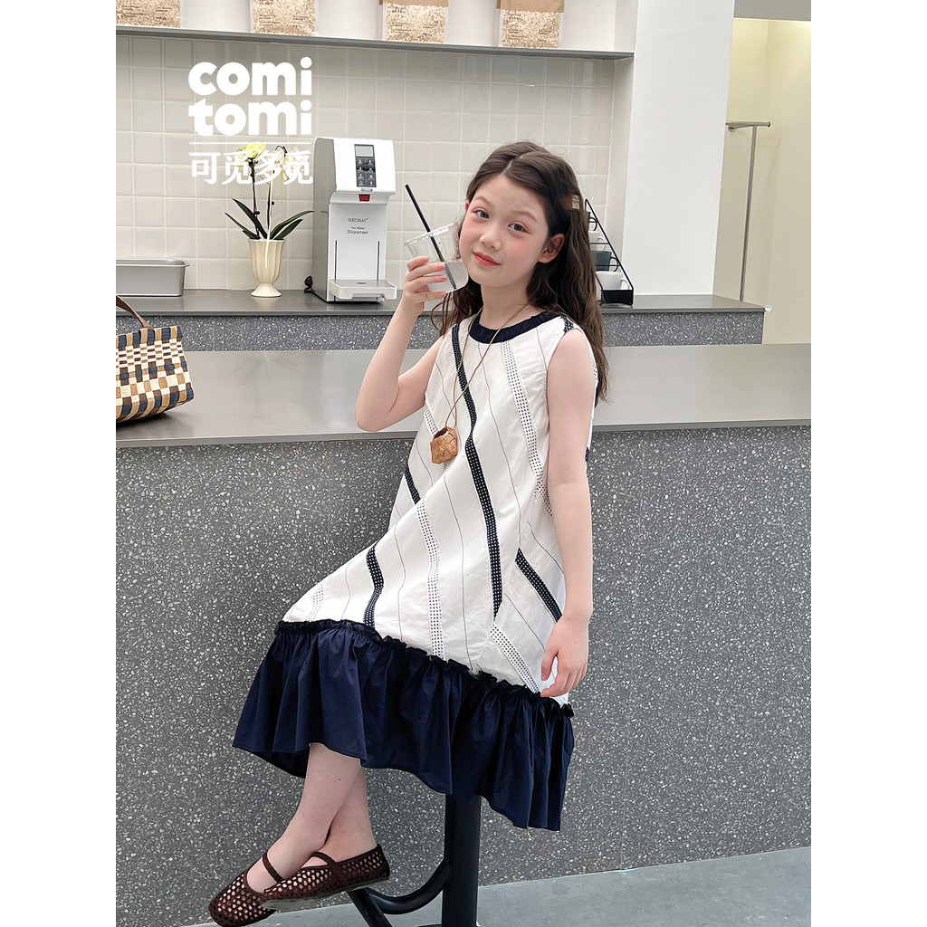 Crianças costura vestido meninas estilo ocidental colete vestido grandes crianças sem mangas saia longa meninas 2026 ver