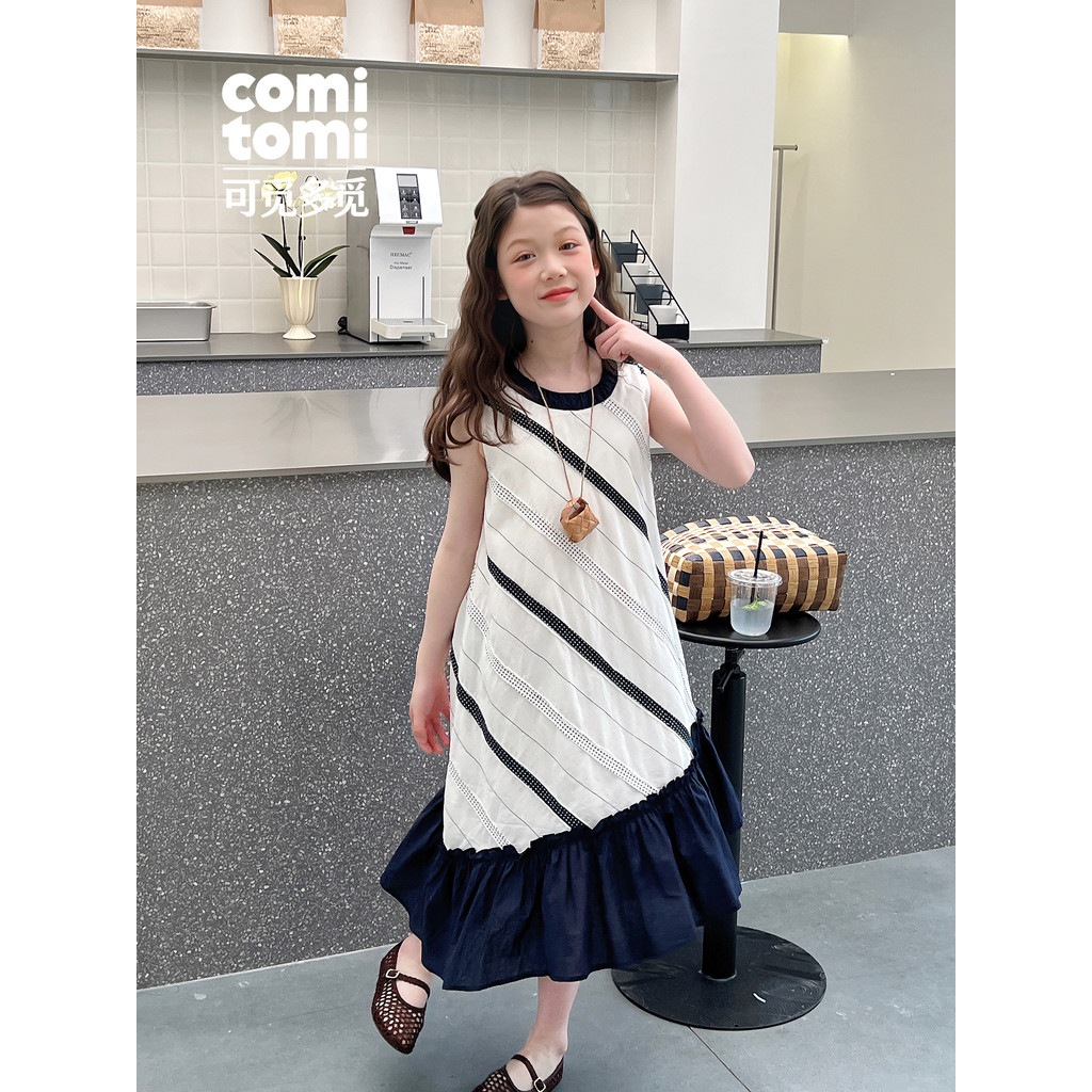 Crianças costura vestido meninas estilo ocidental colete vestido grandes crianças sem mangas saia longa meninas 2026 ver