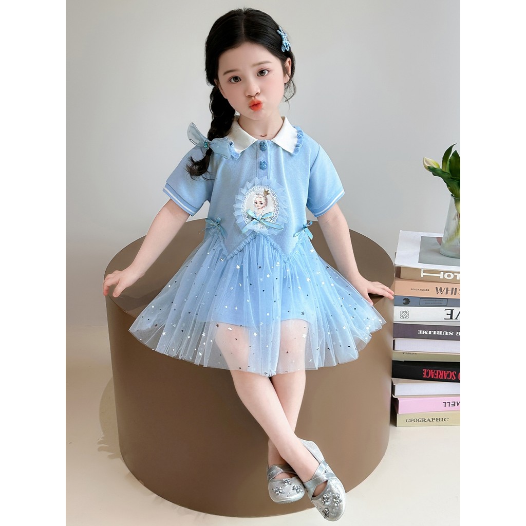 Elsa vestido de princesa meninas vestido de verão 2026 novo estilo bebê menina elsa polo crianças vestido de ver