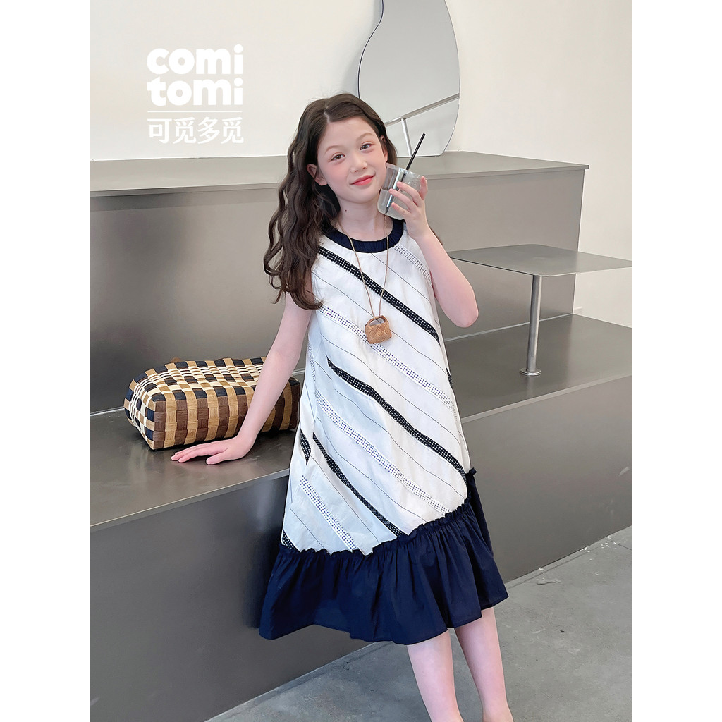 Crianças costura vestido meninas estilo ocidental colete vestido grandes crianças sem mangas saia longa meninas 2026 ver