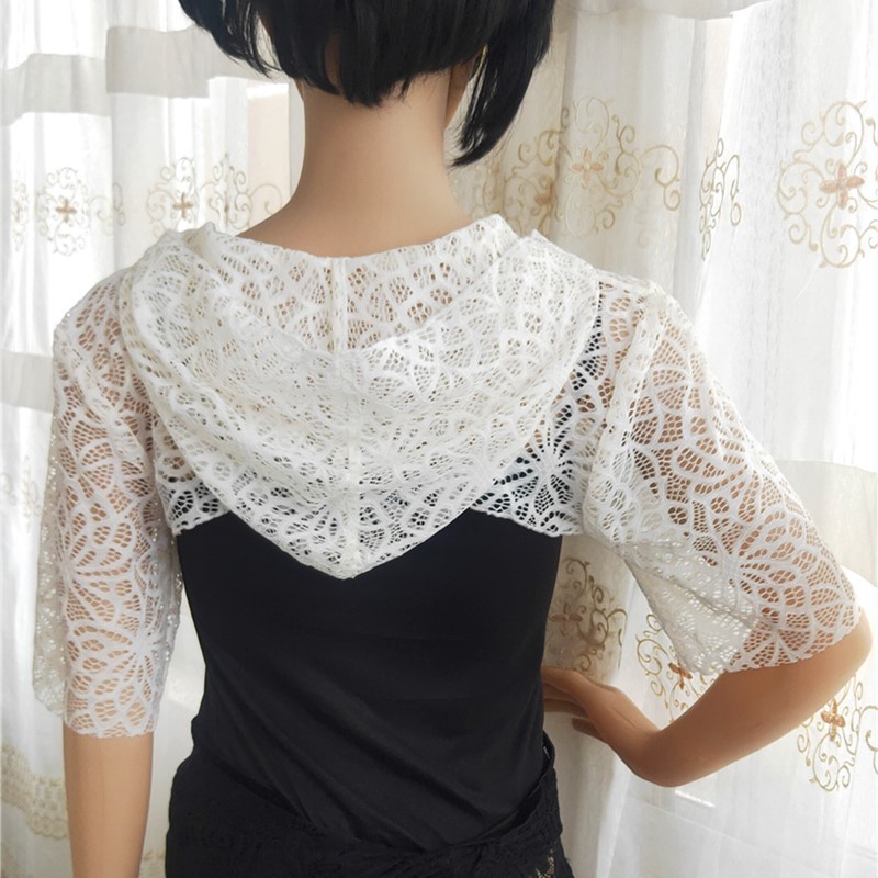 Renda com capuz colar falso feminino All-Match moletom falso chapéu separado fino pequeno xale com saia Suspender verão